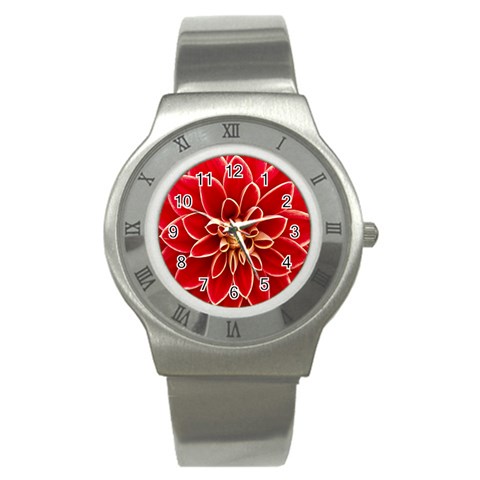 Red Dahila Stainless Steel Watch (Slim) from ArtsNow.com Front