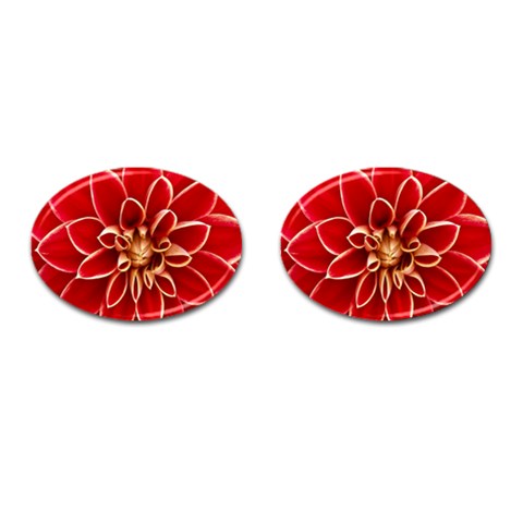 Red Dahila Cufflinks (Oval) from ArtsNow.com Front(Pair)