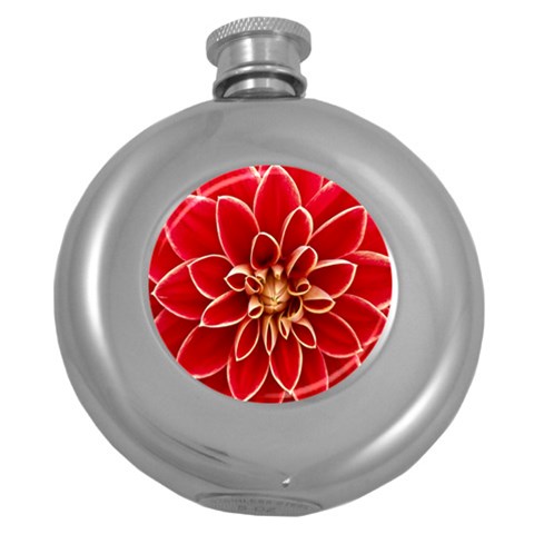 Red Dahila Hip Flask (Round) from ArtsNow.com Front