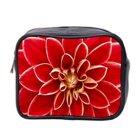 Red Dahila Mini Travel Toiletry Bag (Two Sides) from ArtsNow.com Front