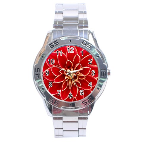 Red Dahila Stainless Steel Watch from ArtsNow.com Front