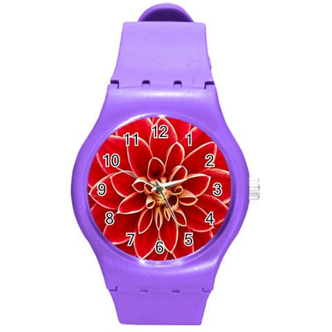 Red Dahila Plastic Sport Watch (Medium) from ArtsNow.com Front