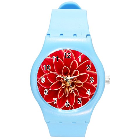 Red Dahila Plastic Sport Watch (Medium) from ArtsNow.com Front