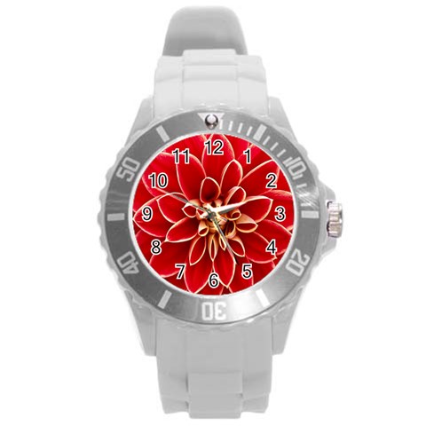 Red Dahila Plastic Sport Watch (Large) from ArtsNow.com Front