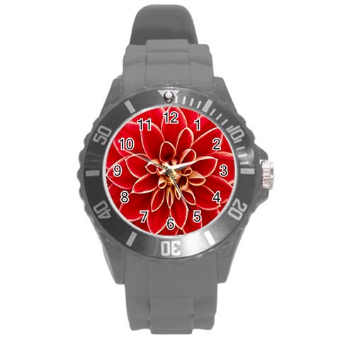 Red Dahila Plastic Sport Watch (Large) from ArtsNow.com Front