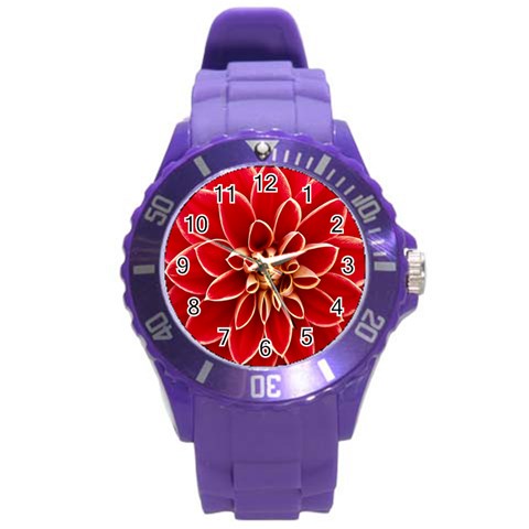 Red Dahila Plastic Sport Watch (Large) from ArtsNow.com Front