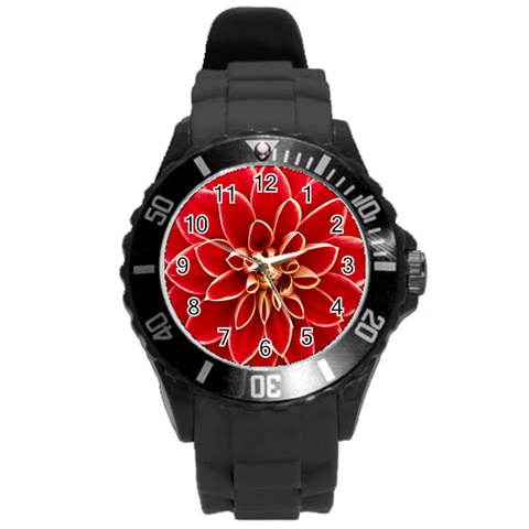 Red Dahila Plastic Sport Watch (Large) from ArtsNow.com Front