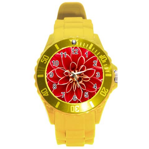 Red Dahila Plastic Sport Watch (Large) from ArtsNow.com Front