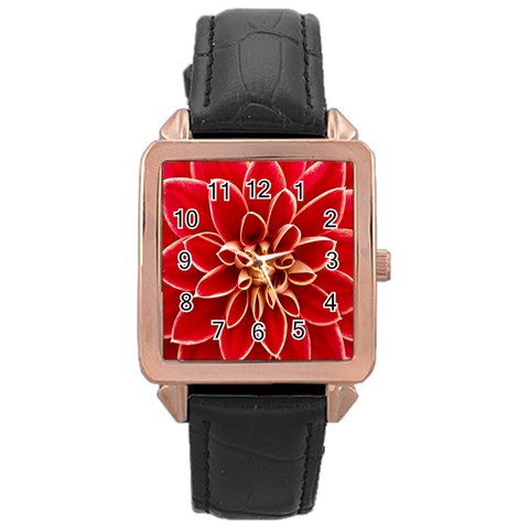 Red Dahila Rose Gold Leather Watch  from ArtsNow.com Front