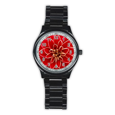 Red Dahila Sport Metal Watch (Black) from ArtsNow.com Front