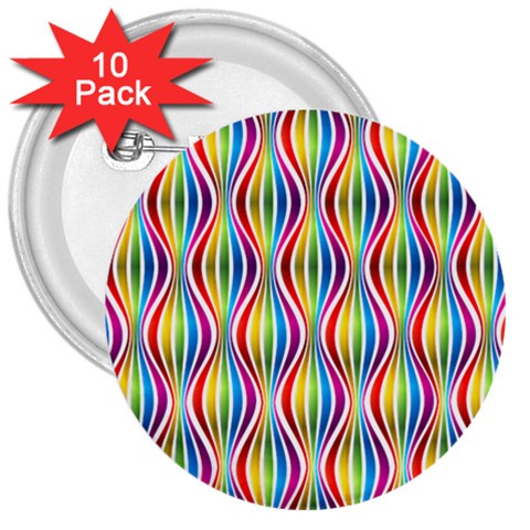 Rainbow Waves 3  Button (10 pack) from ArtsNow.com Front