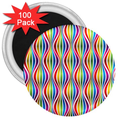 Rainbow Waves 3  Button Magnet (100 pack) from ArtsNow.com Front