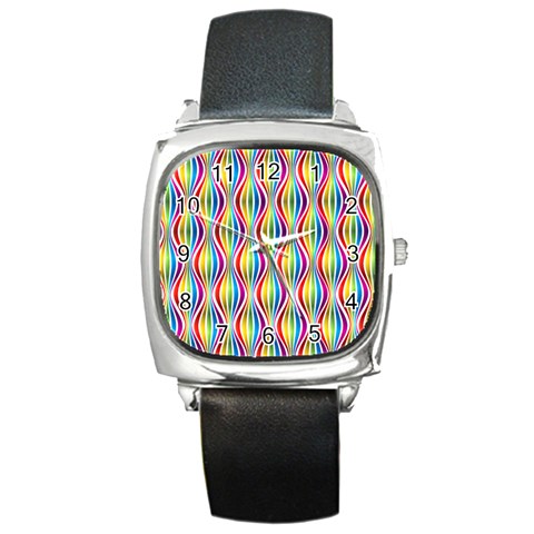 Rainbow Waves Square Leather Watch from ArtsNow.com Front