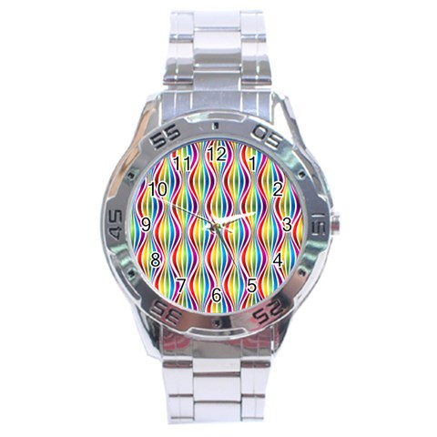 Rainbow Waves Stainless Steel Watch from ArtsNow.com Front