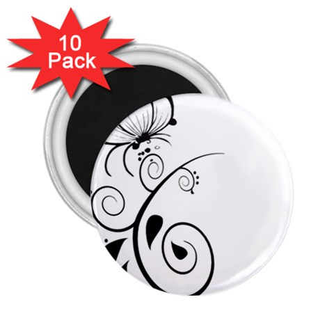 Floral Butterfly Design 2.25  Button Magnet (10 pack) from ArtsNow.com Front