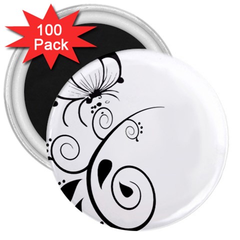 Floral Butterfly Design 3  Button Magnet (100 pack) from ArtsNow.com Front