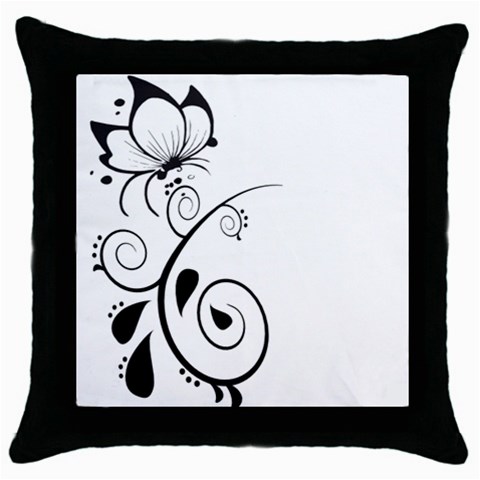 Floral Butterfly Design Black Throw Pillow Case from ArtsNow.com Front