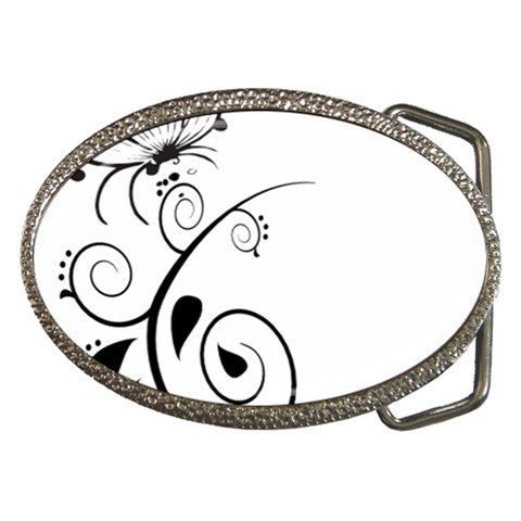 Floral Butterfly Design Belt Buckle (Oval) from ArtsNow.com Front