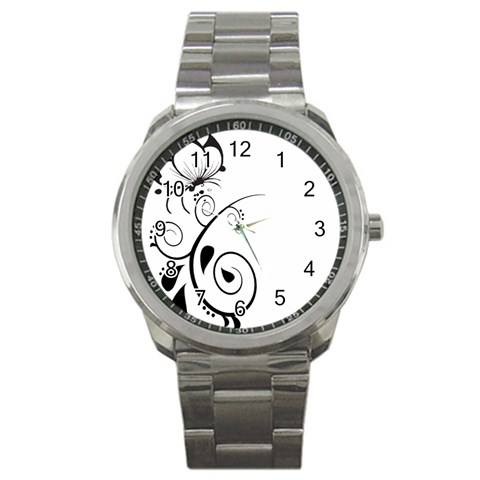 Floral Butterfly Design Sport Metal Watch from ArtsNow.com Front