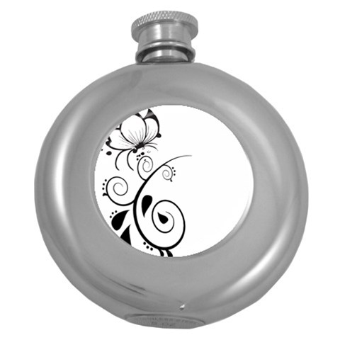 Floral Butterfly Design Hip Flask (Round) from ArtsNow.com Front