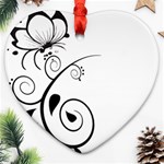 Floral Butterfly Design Heart Ornament (Two Sides)