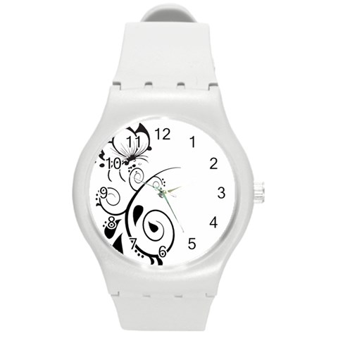 Floral Butterfly Design Plastic Sport Watch (Medium) from ArtsNow.com Front