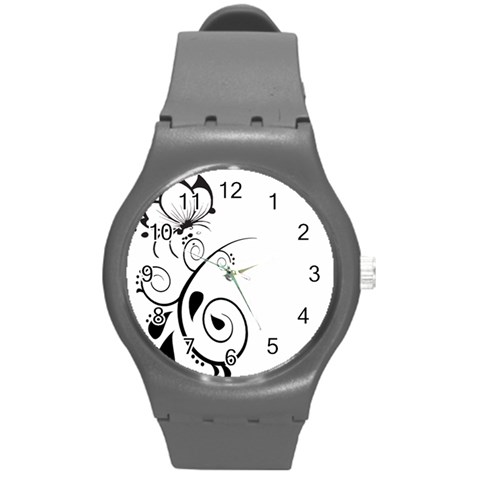 Floral Butterfly Design Plastic Sport Watch (Medium) from ArtsNow.com Front