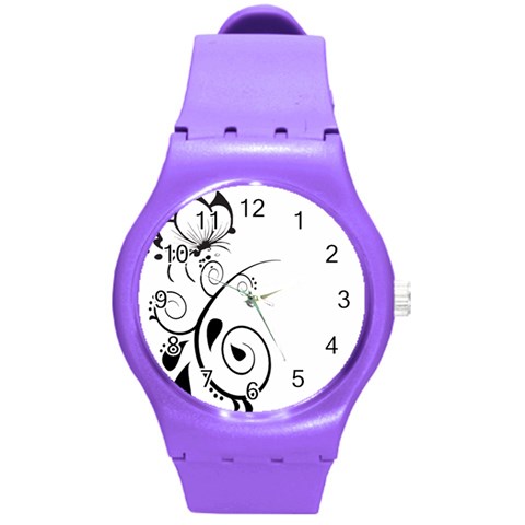 Floral Butterfly Design Plastic Sport Watch (Medium) from ArtsNow.com Front