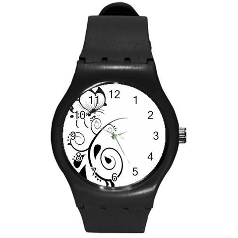 Floral Butterfly Design Plastic Sport Watch (Medium) from ArtsNow.com Front