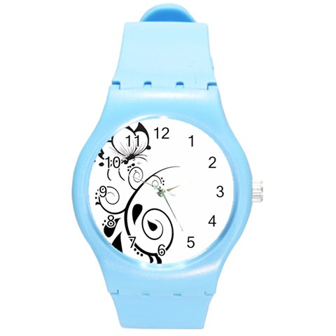 Floral Butterfly Design Plastic Sport Watch (Medium) from ArtsNow.com Front