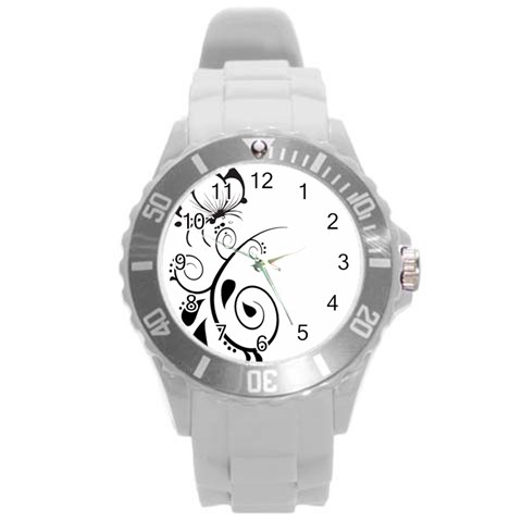 Floral Butterfly Design Plastic Sport Watch (Large) from ArtsNow.com Front