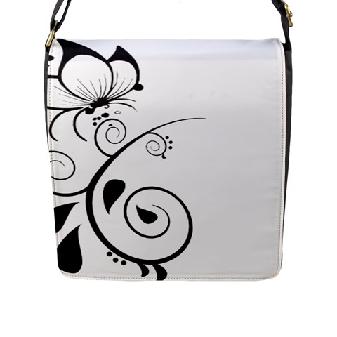 Floral Butterfly Design Flap Closure Messenger Bag (Large) from ArtsNow.com Front