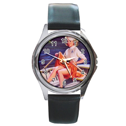 SailorGirlPinup Round Metal Watch from ArtsNow.com Front