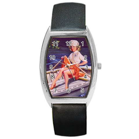 SailorGirlPinup Barrel Style Metal Watch from ArtsNow.com Front