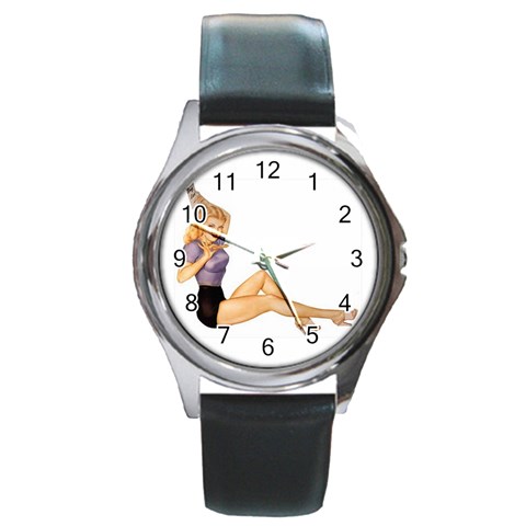 songlist_pinup Round Metal Watch from ArtsNow.com Front