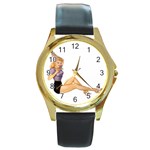 songlist_pinup Round Gold Metal Watch