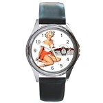 radio-overdrive-red-pinup Round Metal Watch