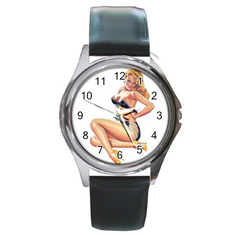 popular pinup Round Metal Watch from ArtsNow.com Front