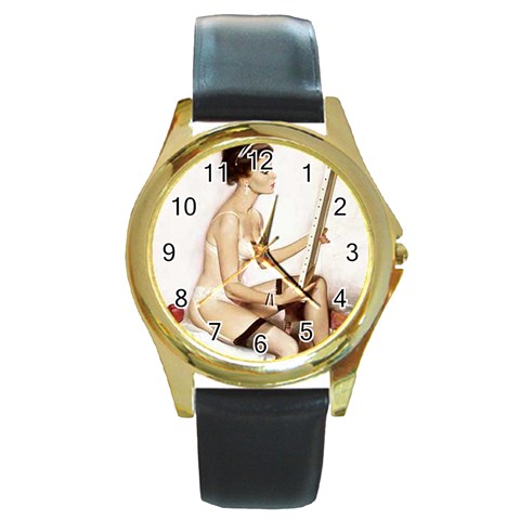 pinupW Round Gold Metal Watch from ArtsNow.com Front