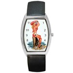 Pin-Up-Girl-in-Pink-Print-C10100441 Barrel Style Metal Watch