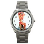 Pin-Up-Girl-in-Pink-Print-C10100441 Sport Metal Watch