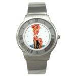 Pin-Up-Girl-in-Pink-Print-C10100441 Stainless Steel Watch