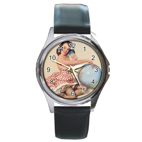 pinup_25 Round Metal Watch from ArtsNow.com Front