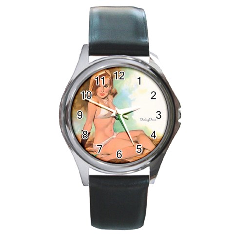 pinup_24 Round Metal Watch from ArtsNow.com Front