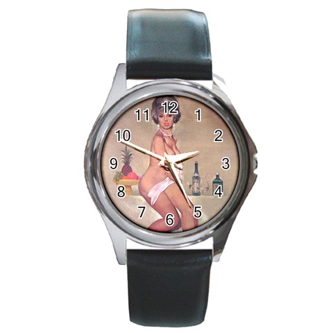 pinup_23 Round Metal Watch from ArtsNow.com Front