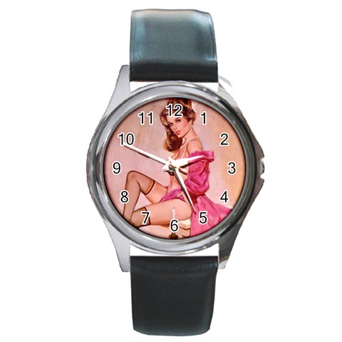 pinup_22 Round Metal Watch from ArtsNow.com Front