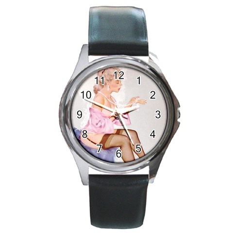 pinup_21 Round Metal Watch from ArtsNow.com Front