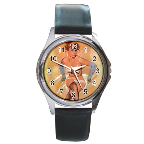 pinup_19 Round Metal Watch from ArtsNow.com Front