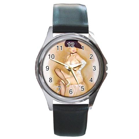 pinup_17 Round Metal Watch from ArtsNow.com Front