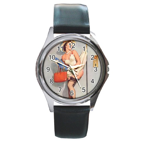 pinup_10 Round Metal Watch from ArtsNow.com Front